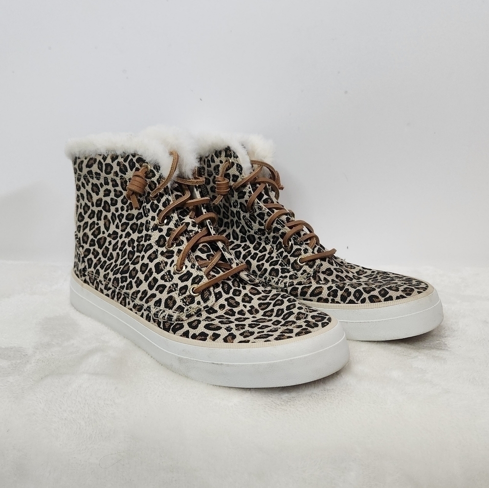 Sperry Top Sider Crest Faux Fur High Top Animal Print Sneaker Women's Size 9.5M